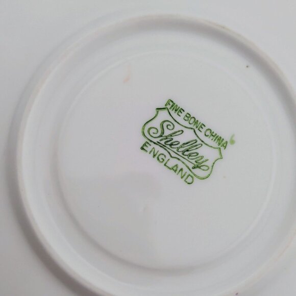 Shelley China Hulmes Rose Teacup & Saucer Dainty Shape Floral Design Green Trim - Picture 13 of 14